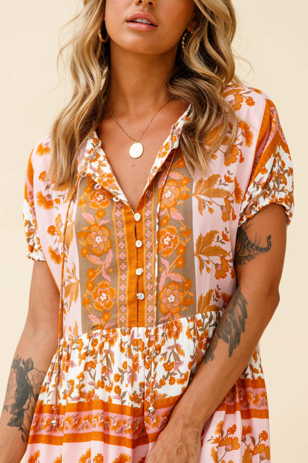 Time Flies Puff Sleeve T-Shirt Romper Vintage Floral Print White/Pink by Selfie Leslie