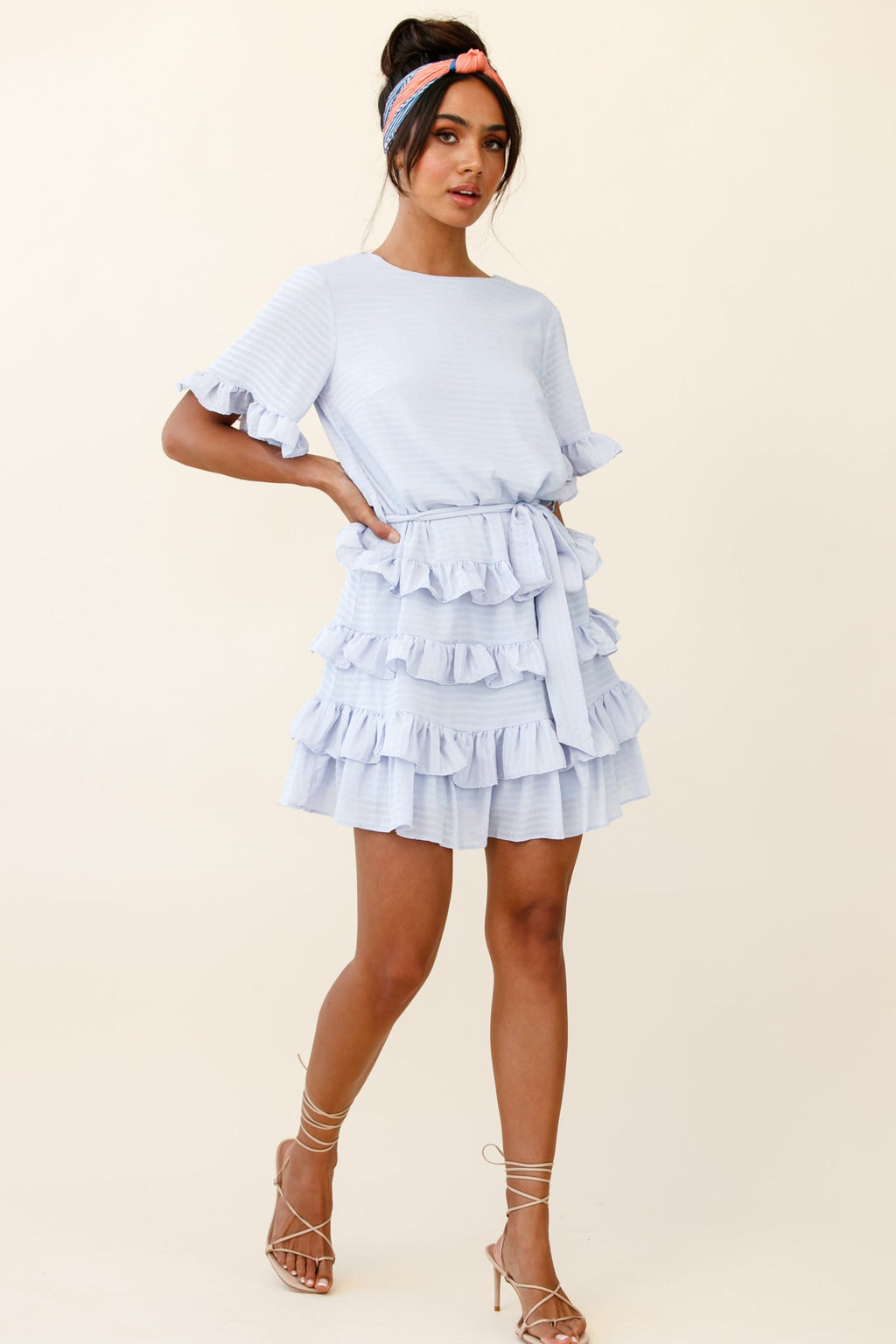 Zipporah Short Sleeve Layered Ruffle Dress Grey by Selfie Leslie