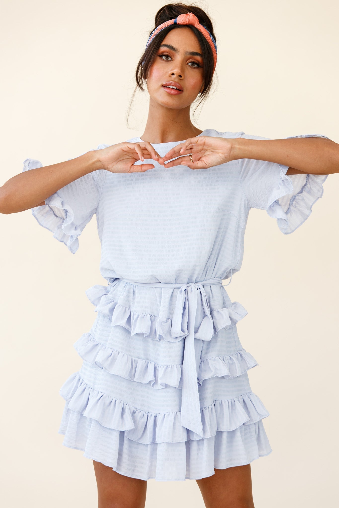 Zipporah Short Sleeve Layered Ruffle Dress Grey by Selfie Leslie