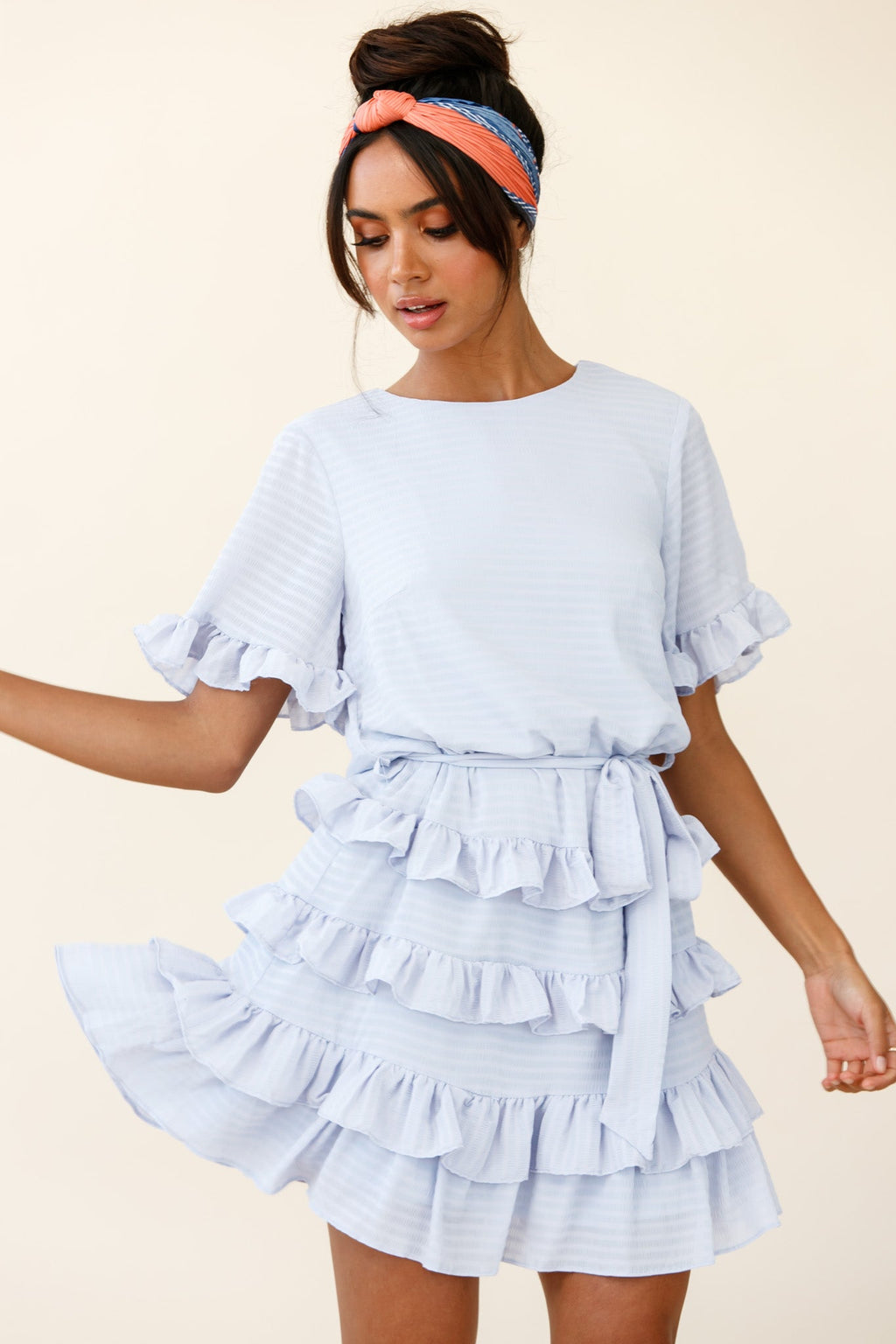 Zipporah Short Sleeve Layered Ruffle Dress Grey by Selfie Leslie