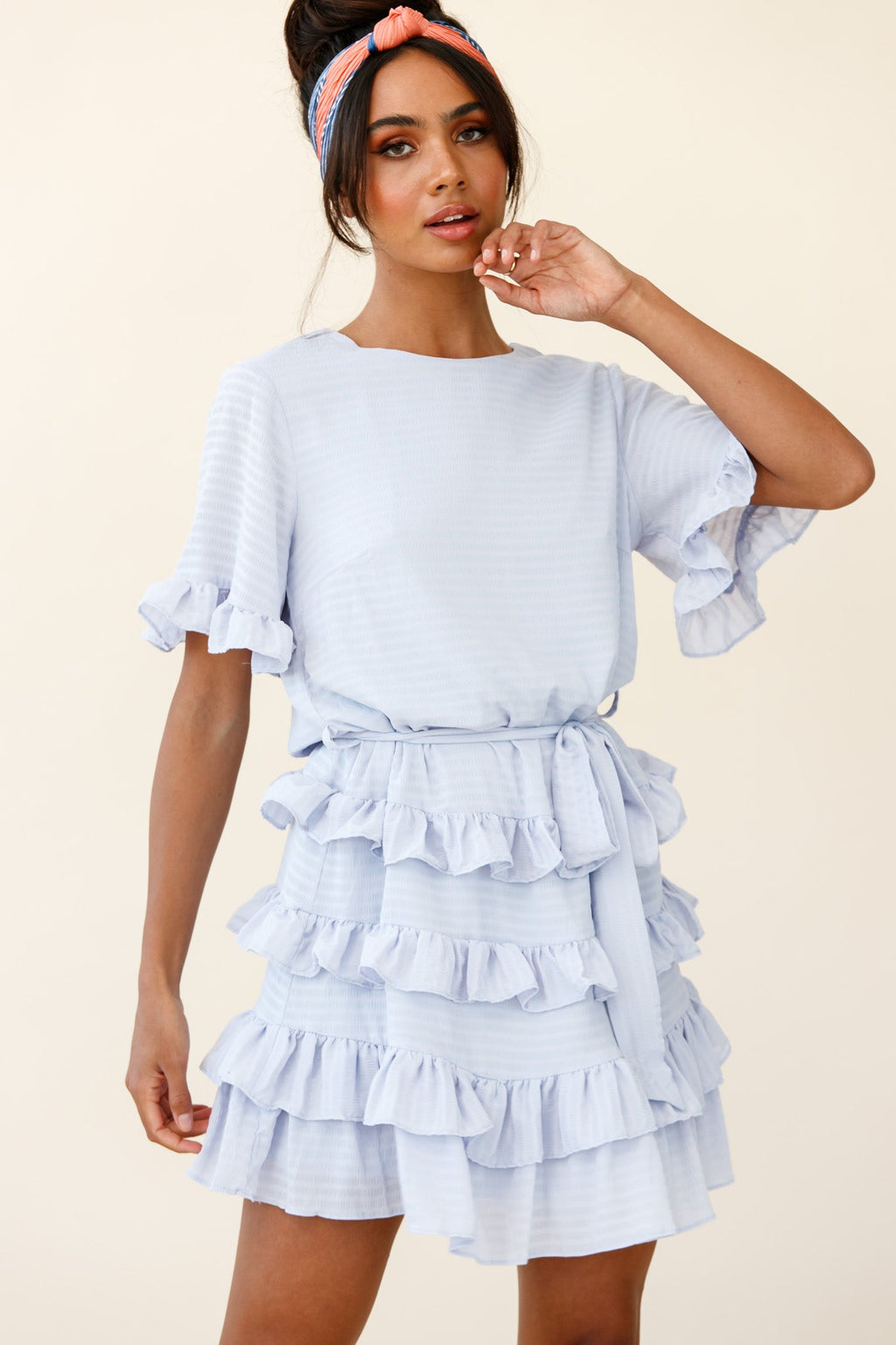 Zipporah Short Sleeve Layered Ruffle Dress Grey by Selfie Leslie
