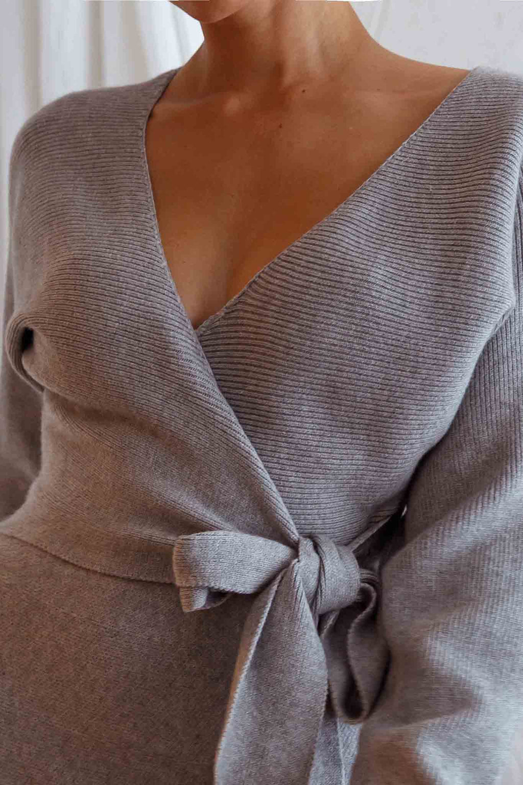 Shooting Star Long Sleeve Side Tie Knit Dress Grey by Selfie Leslie