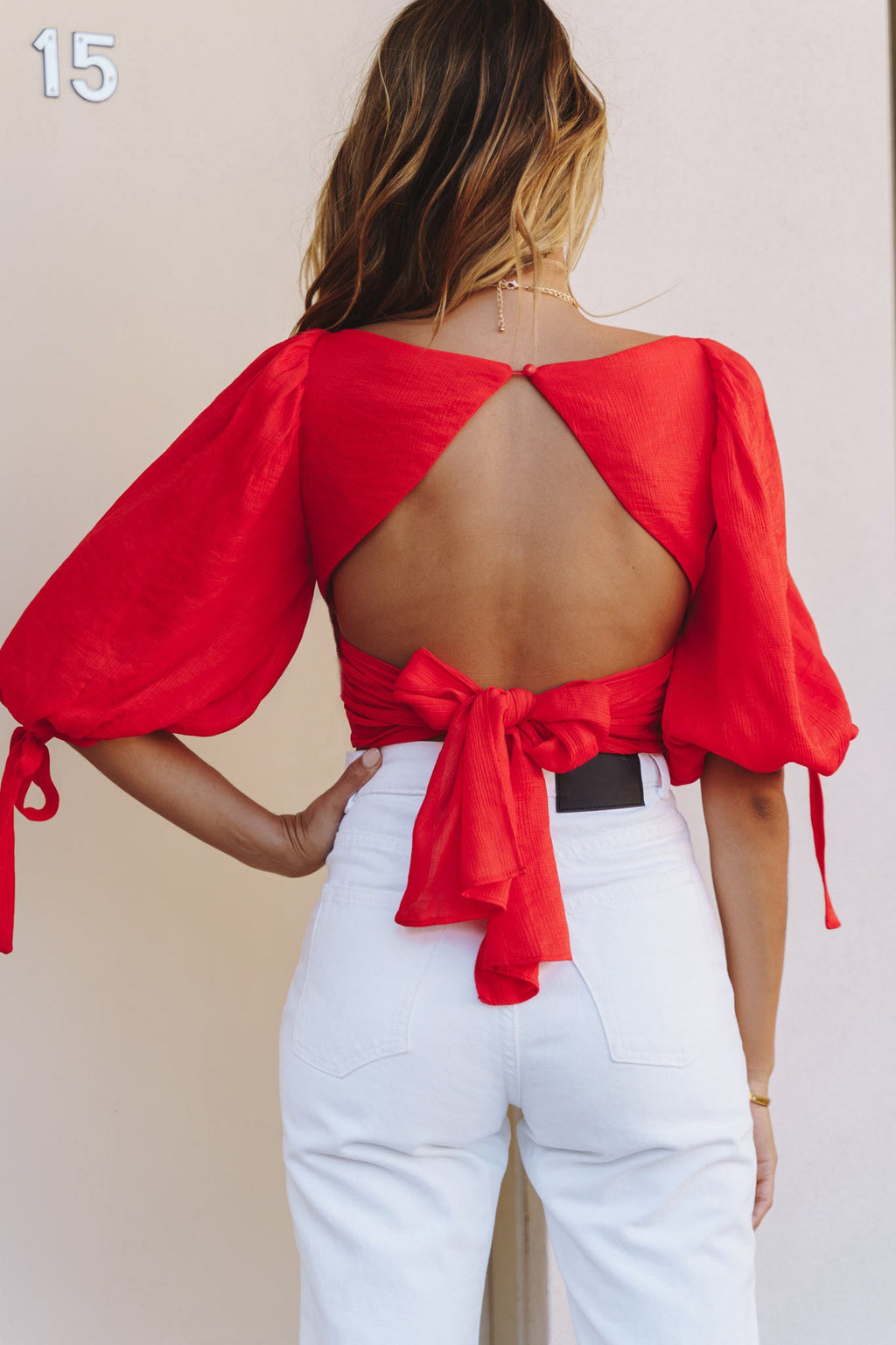 Make Memories Balloon Sleeve Molded Bust Crop Top Red by Selfie Leslie