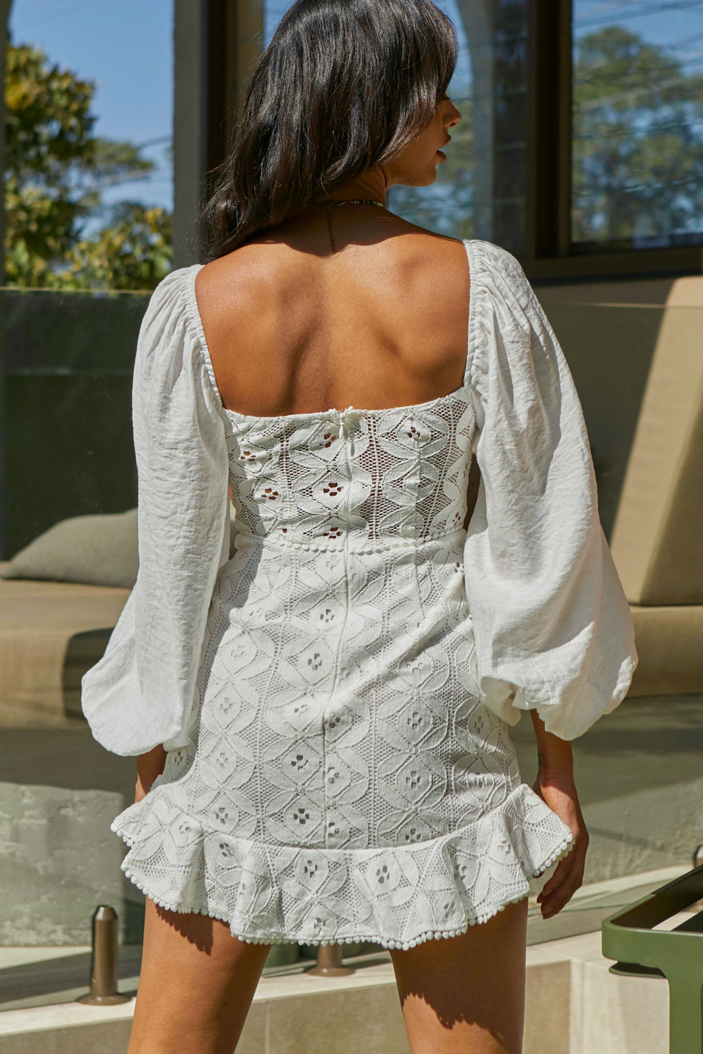 Make Memories Balloon Sleeve Molded Bust Lace Dress White by Selfie Leslie