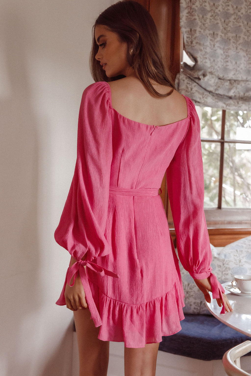 Make Memories Balloon Sleeve Molded Bust Dress Hot Pink by Selfie Leslie Australia