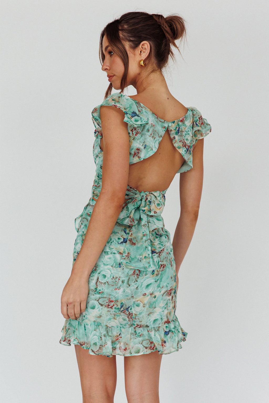 Make Memories Frill Strap Mini Dress Floral Mint by Selfie Leslie Australia