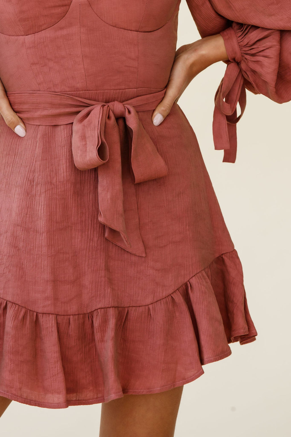 Make Memories Balloon Sleeve Molded Bust Dress Antique Rose by Selfie Leslie