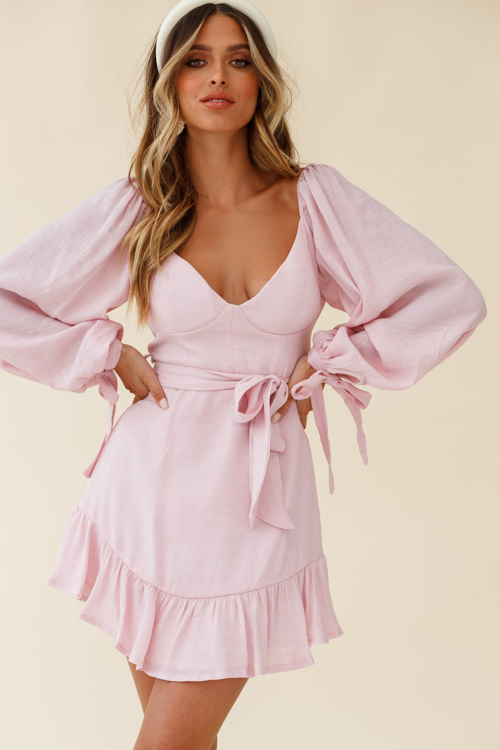 Make Memories Balloon Sleeve Molded Bust Dress Blush by Selfie Leslie