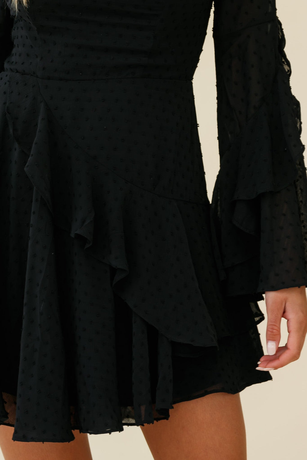 Carlini Flared Sleeve Boat Neckline Dress Black by Selfie Leslie
