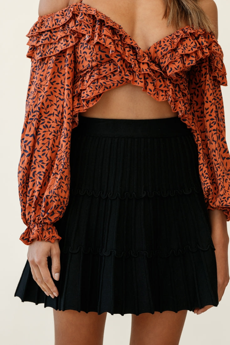 Eleanor Thick Ribbed Knit A-Line Skirt Black by Selfie Leslie