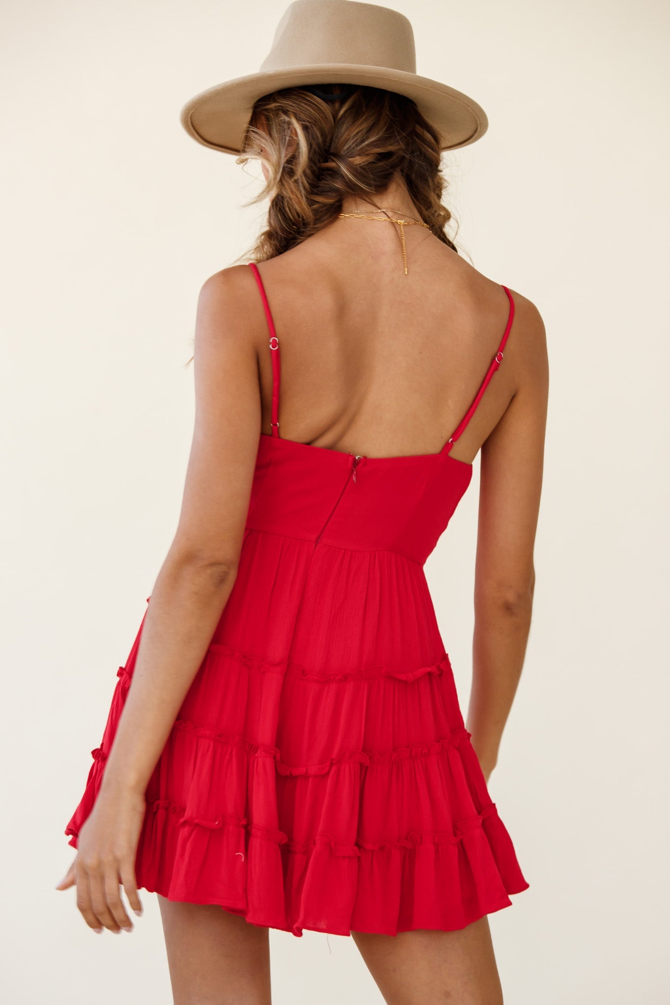 Jocelyn Cami Strap Waist Tie Frill Dress Red by Selfie Leslie