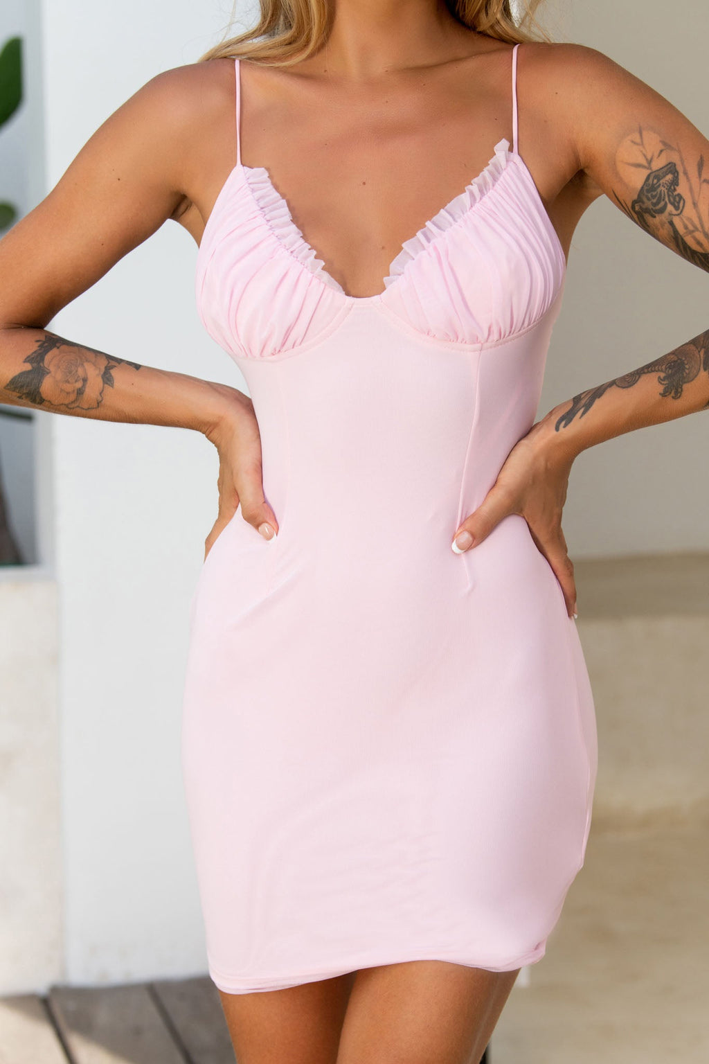 So She Says Molded Bust Cup Mini Dress Baby Pink by Selfie Leslie