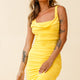 Arabella Ruched Wide Strap Bodycon Dress Yellow