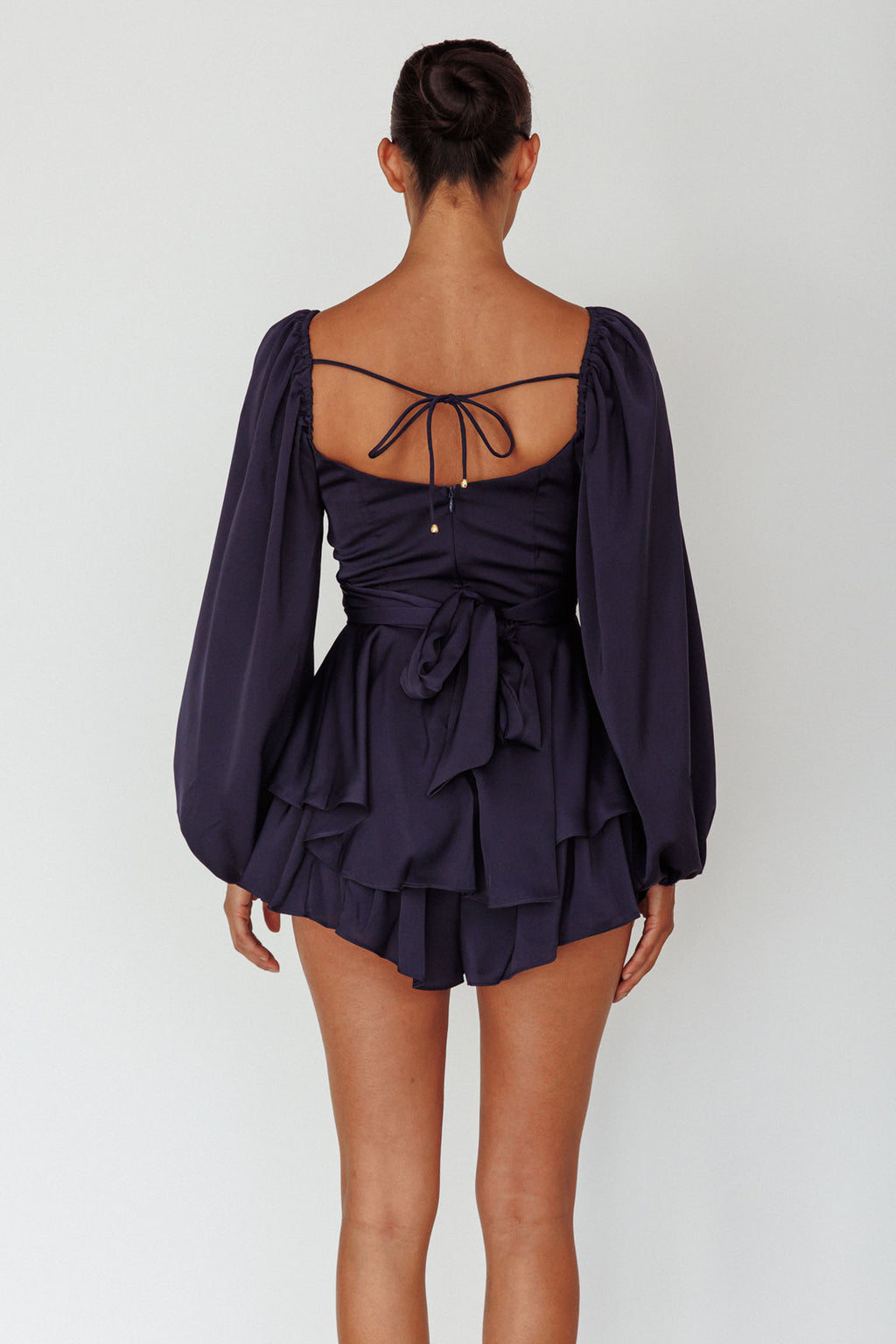 It's Complicated Long Sleeve Flounce Romper Navy by Selfie Leslie Australia