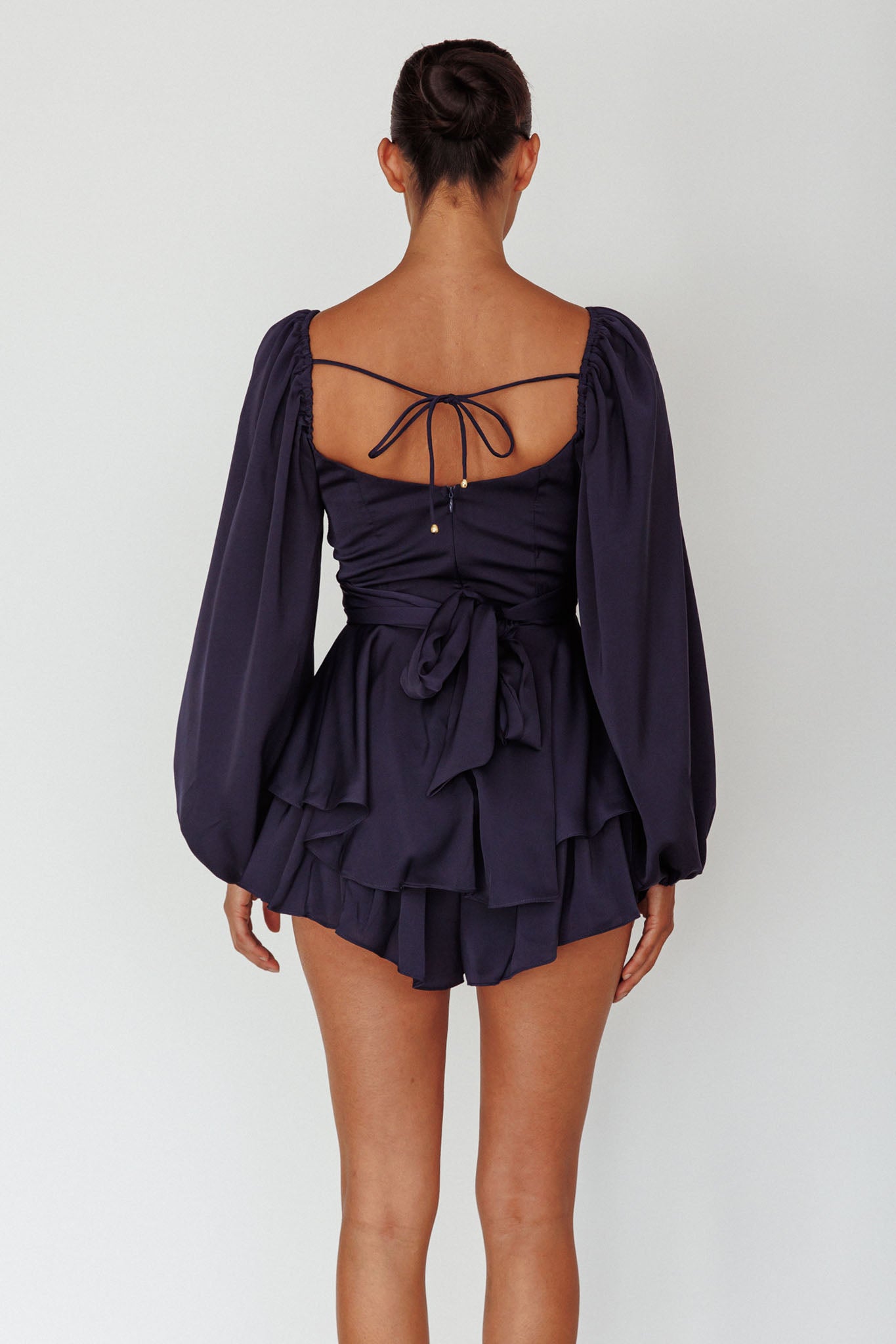 It's Complicated Long Sleeve Flounce Romper Navy by Selfie Leslie Australia
