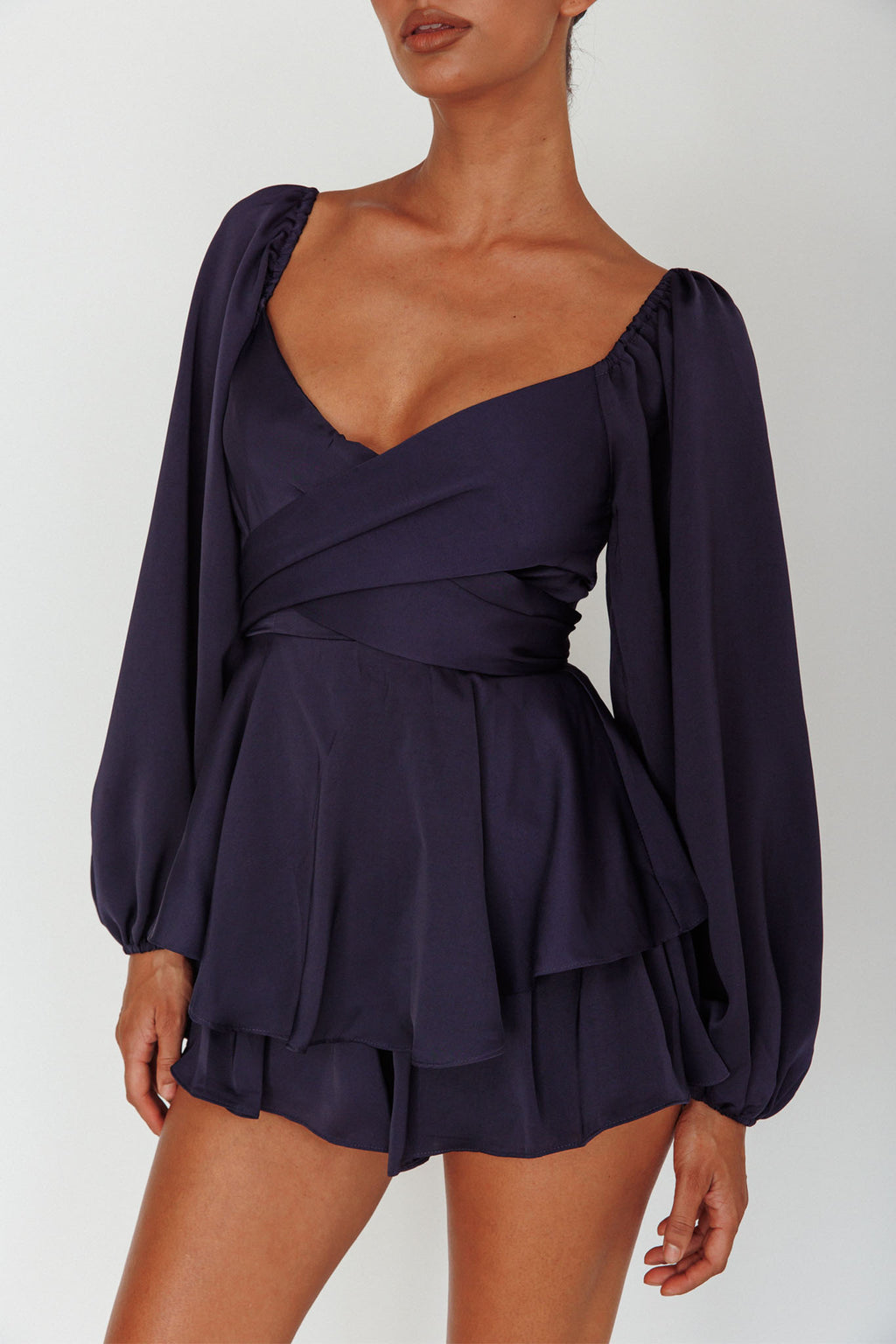 It's Complicated Long Sleeve Flounce Romper Navy by Selfie Leslie Australia