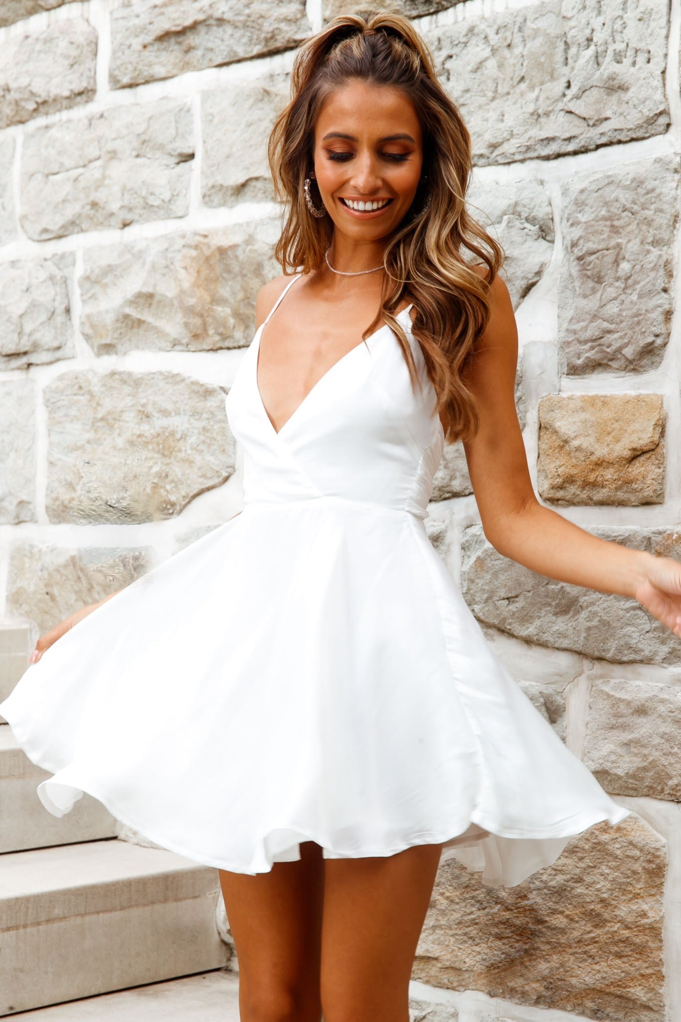 Secret Place Strappy Tie Back Party Dress White by Selfie Leslie