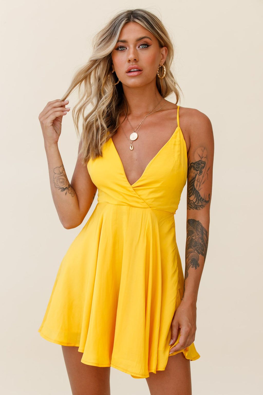 Secret Place Strappy Tie Back Party Dress Yellow by Selfie Leslie