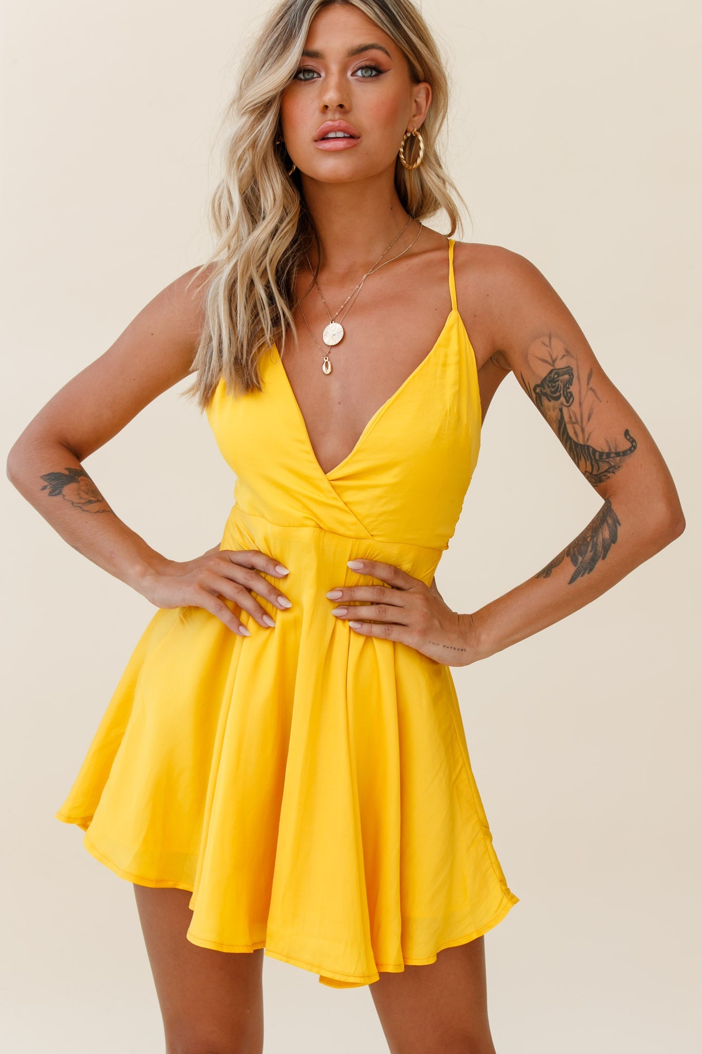 Secret Place Strappy Tie Back Party Dress Yellow by Selfie Leslie