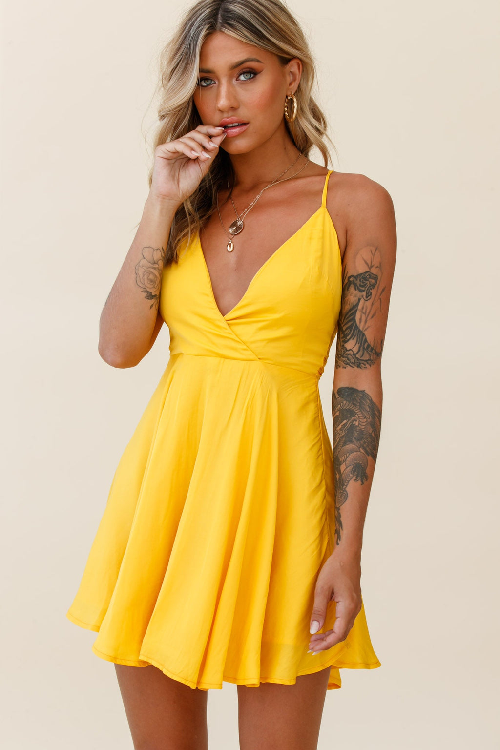 Secret Place Strappy Tie Back Party Dress Yellow by Selfie Leslie