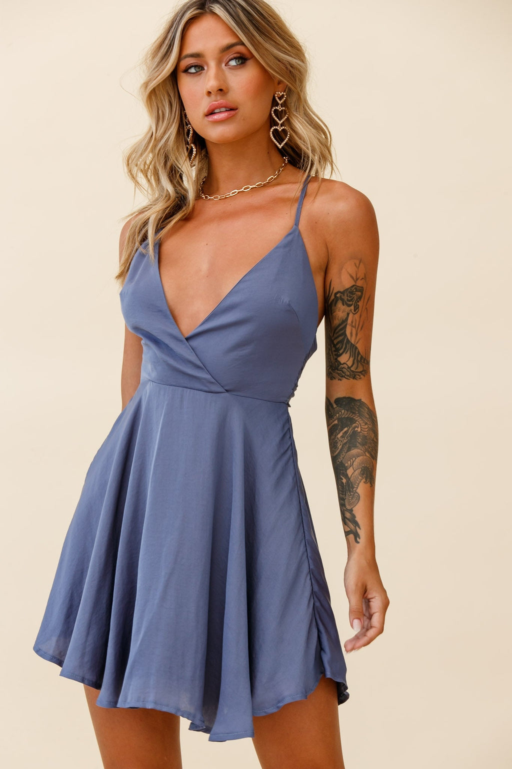 Secret Place Strappy Tie Back Party Dress Midnight Blue by Selfie Leslie