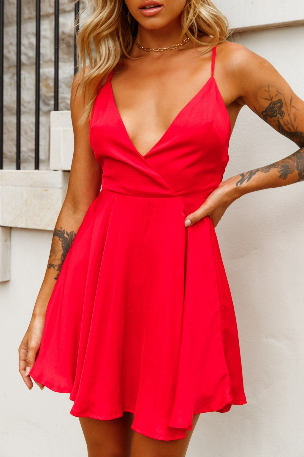 Secret Place Strappy Tie Back Party Dress Red by Selfie Leslie