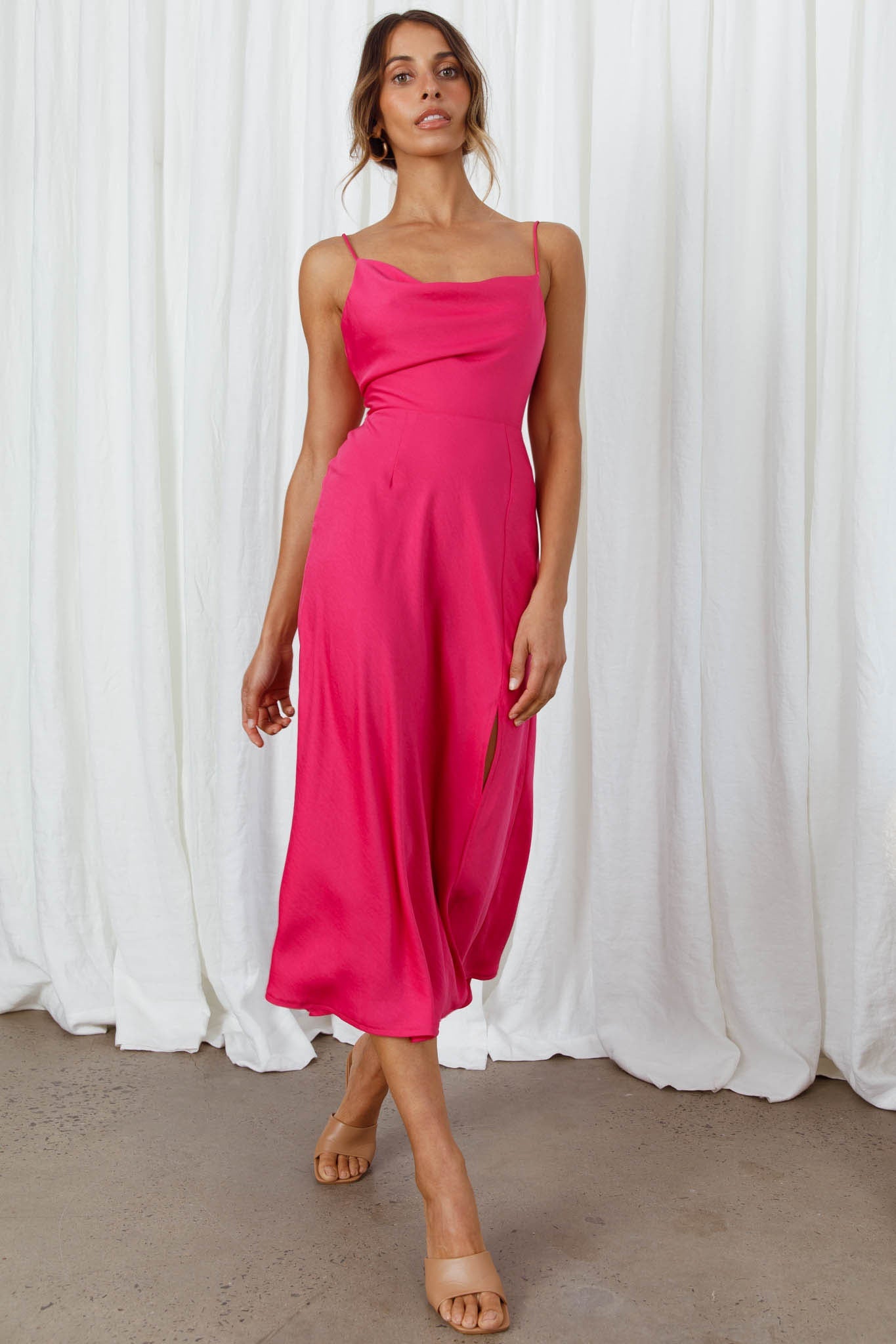 Suki Front Split Midi Dress Hot Pink by Selfie Leslie