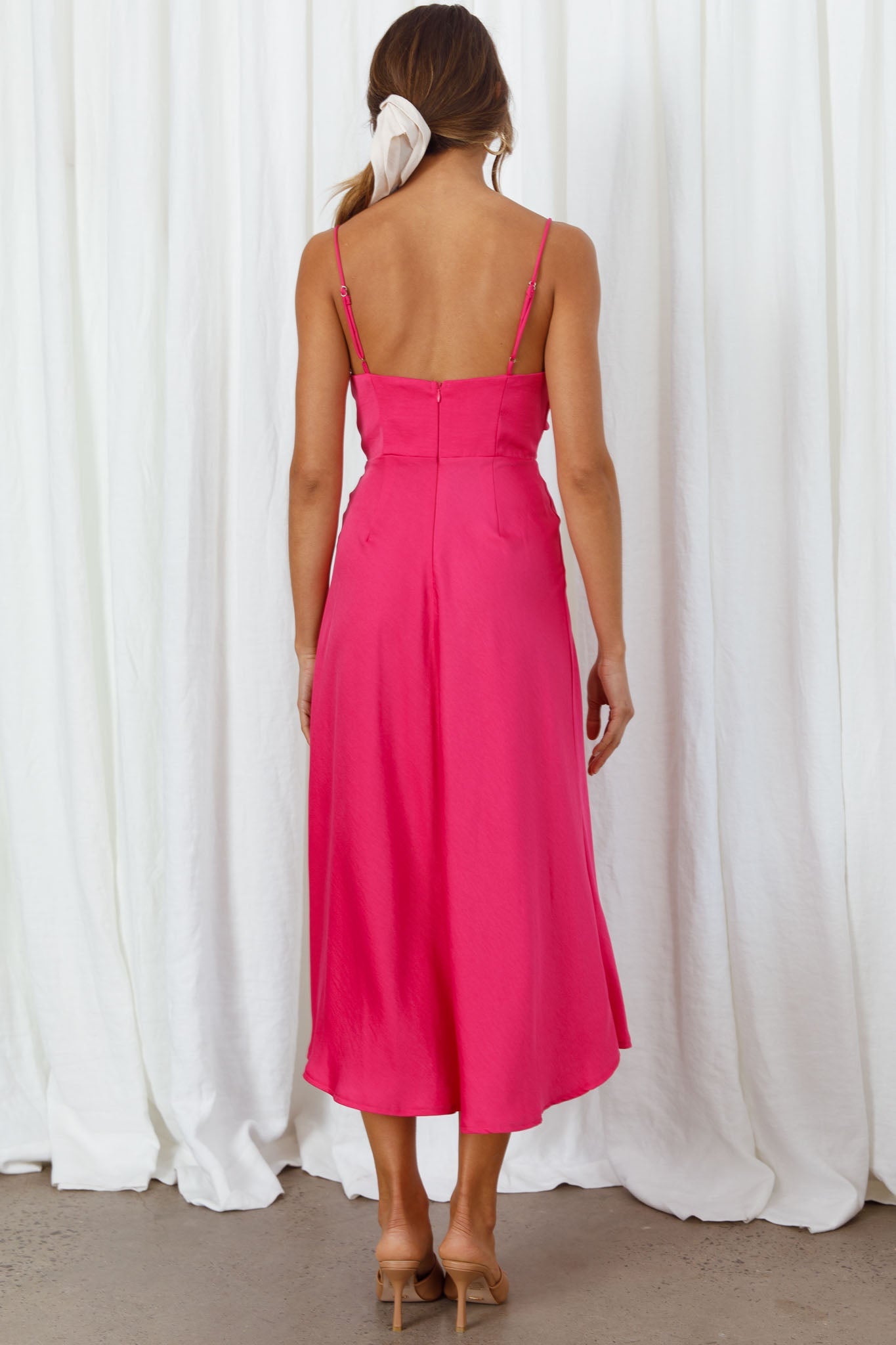 Suki Front Split Midi Dress Hot Pink by Selfie Leslie