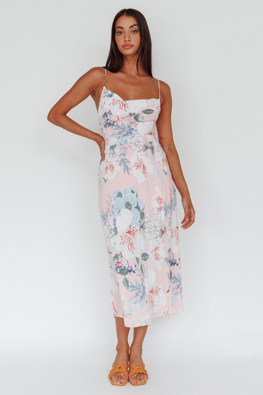 Suki Front Split Midi Dress Lily Light Pink by Selfie Leslie Australia