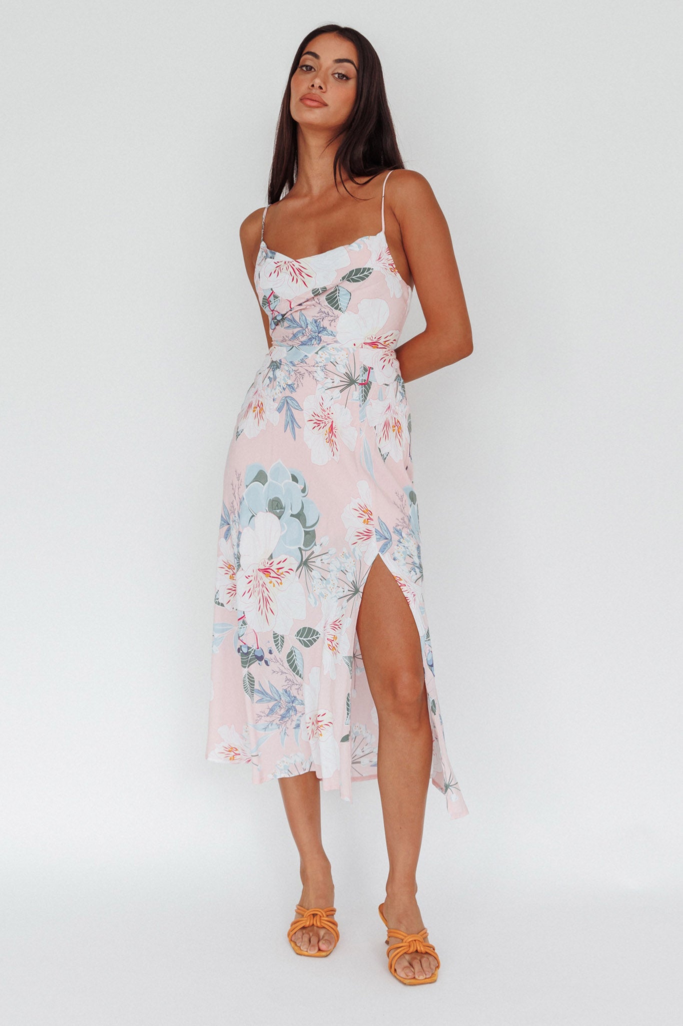 Suki Front Split Midi Dress Lily Light Pink by Selfie Leslie Australia
