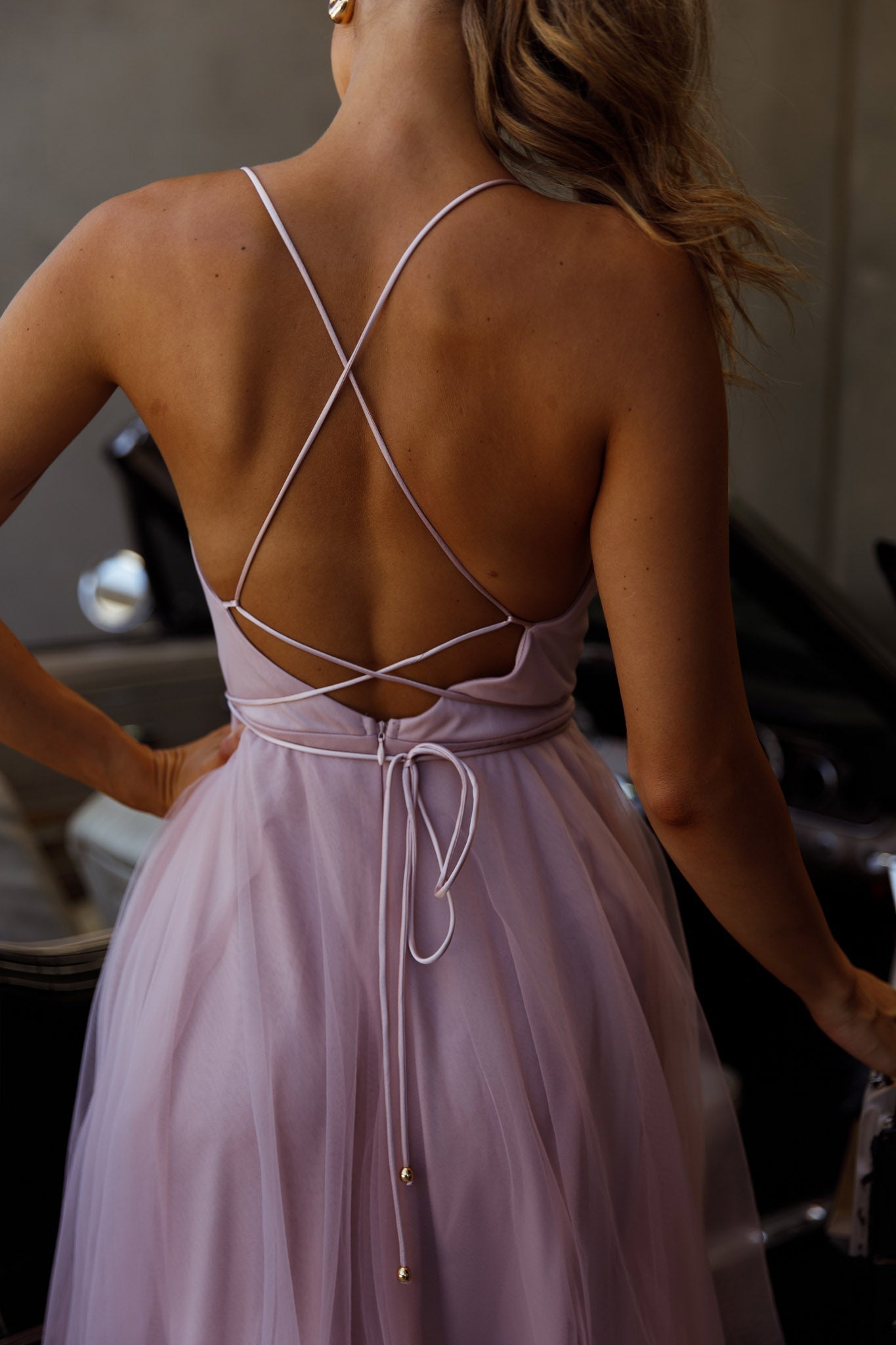 Floating By Pleated Neckline Mesh Midi Dress Blush by Selfie Leslie