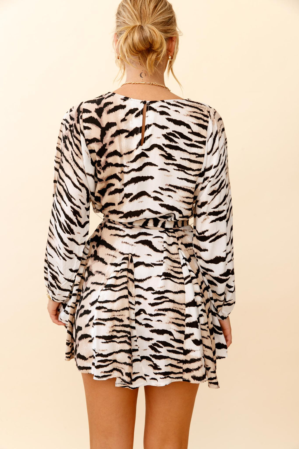 Drift Away Long Sleeve Godet Detail Dress Tiger Print by Selfie Leslie