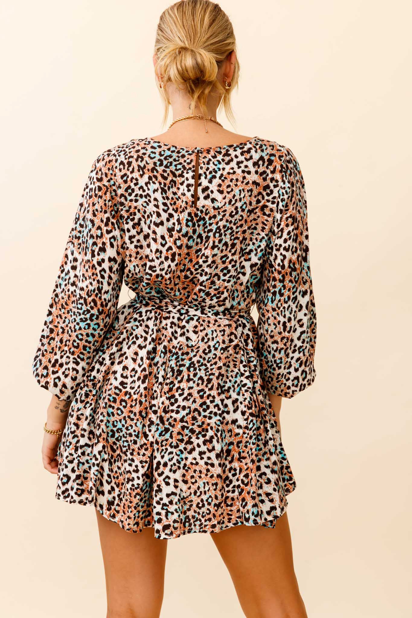 Drift Away Long Sleeve Godet Detail Dress Leopard Print Brown by Selfie Leslie