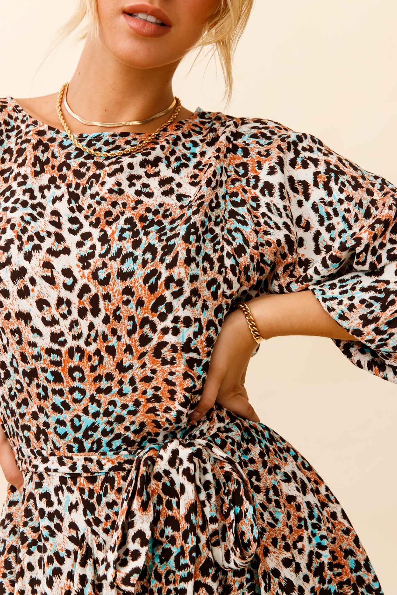 Drift Away Long Sleeve Godet Detail Dress Leopard Print Brown by Selfie Leslie