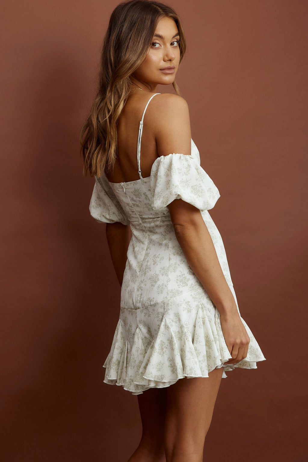 Southern Belle Godet Hem Mini Dress Floral Green by Selfie Leslie