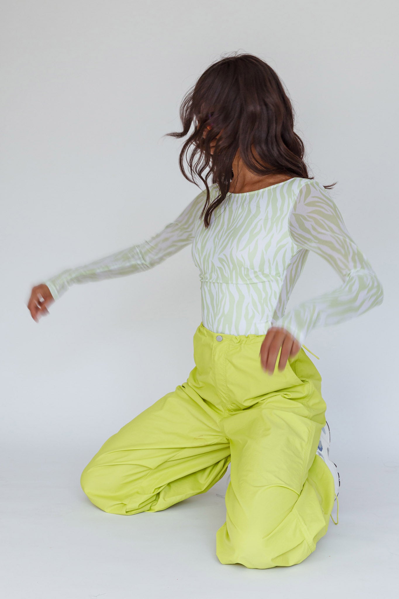 Juni Long Sleeve Low Back Mesh Bodysuit Tiger Lime by Selfie Leslie Australia