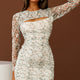 First Class Long Sleeve Ruched Mesh Dress Floral Print Mint Multi