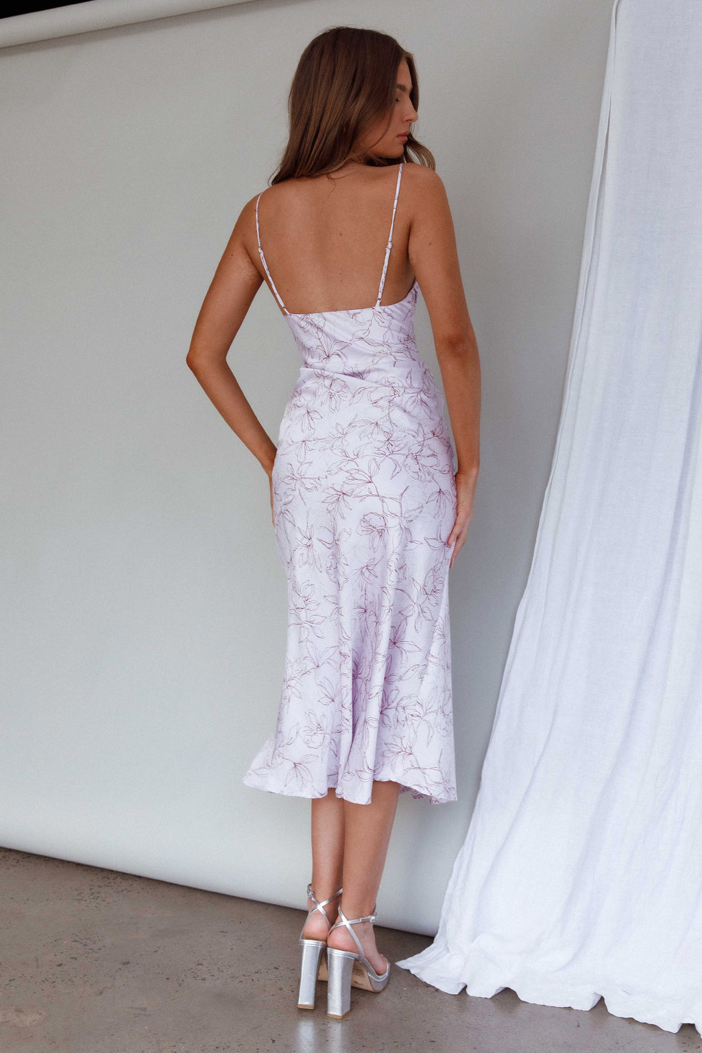 Well Versed Pleated Bust Front Split Dress Flowers Lavender by Selfie Leslie Australia