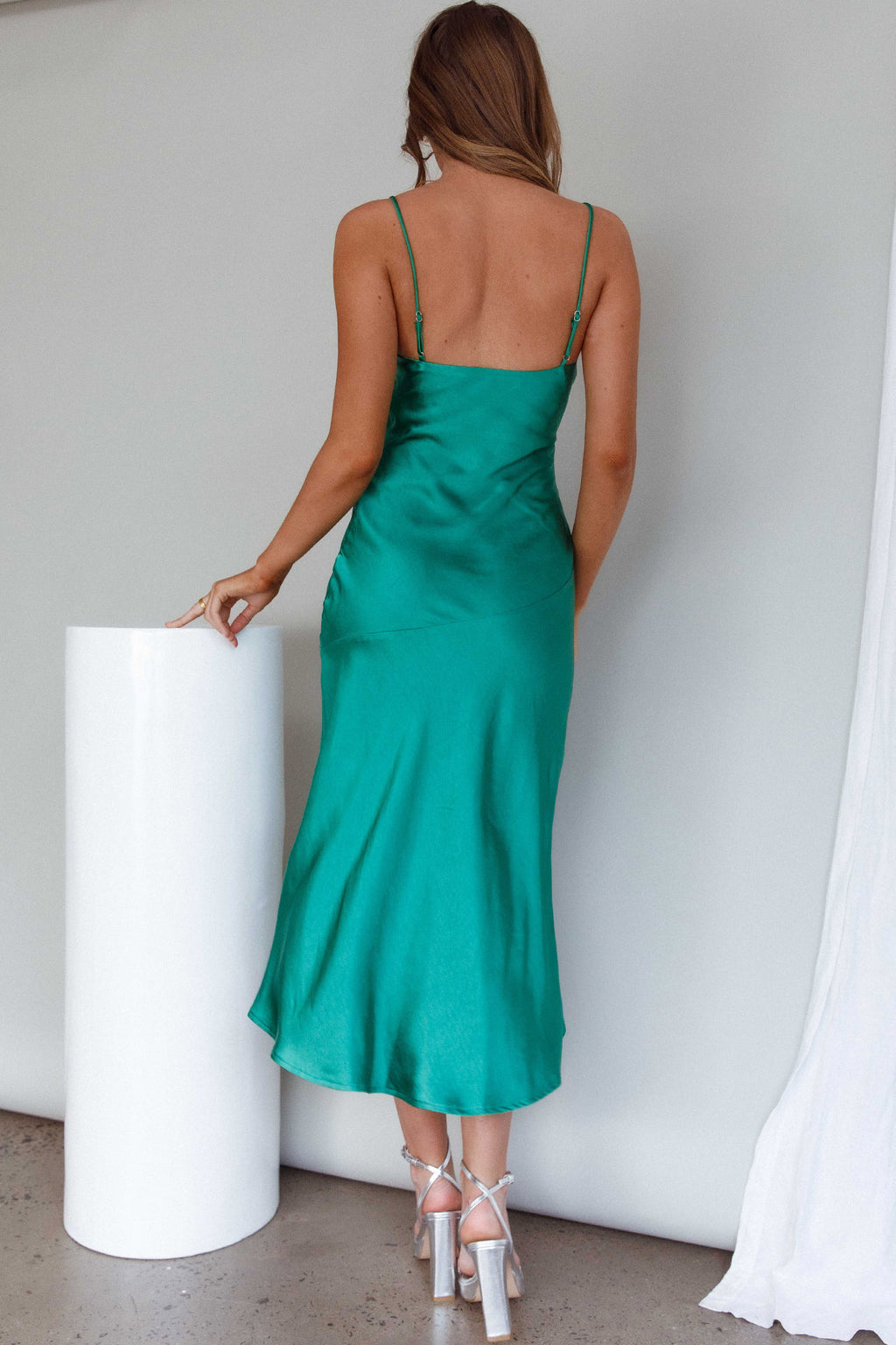 Well Versed Pleated Bust Front Split Dress Green by Selfie Leslie Australia
