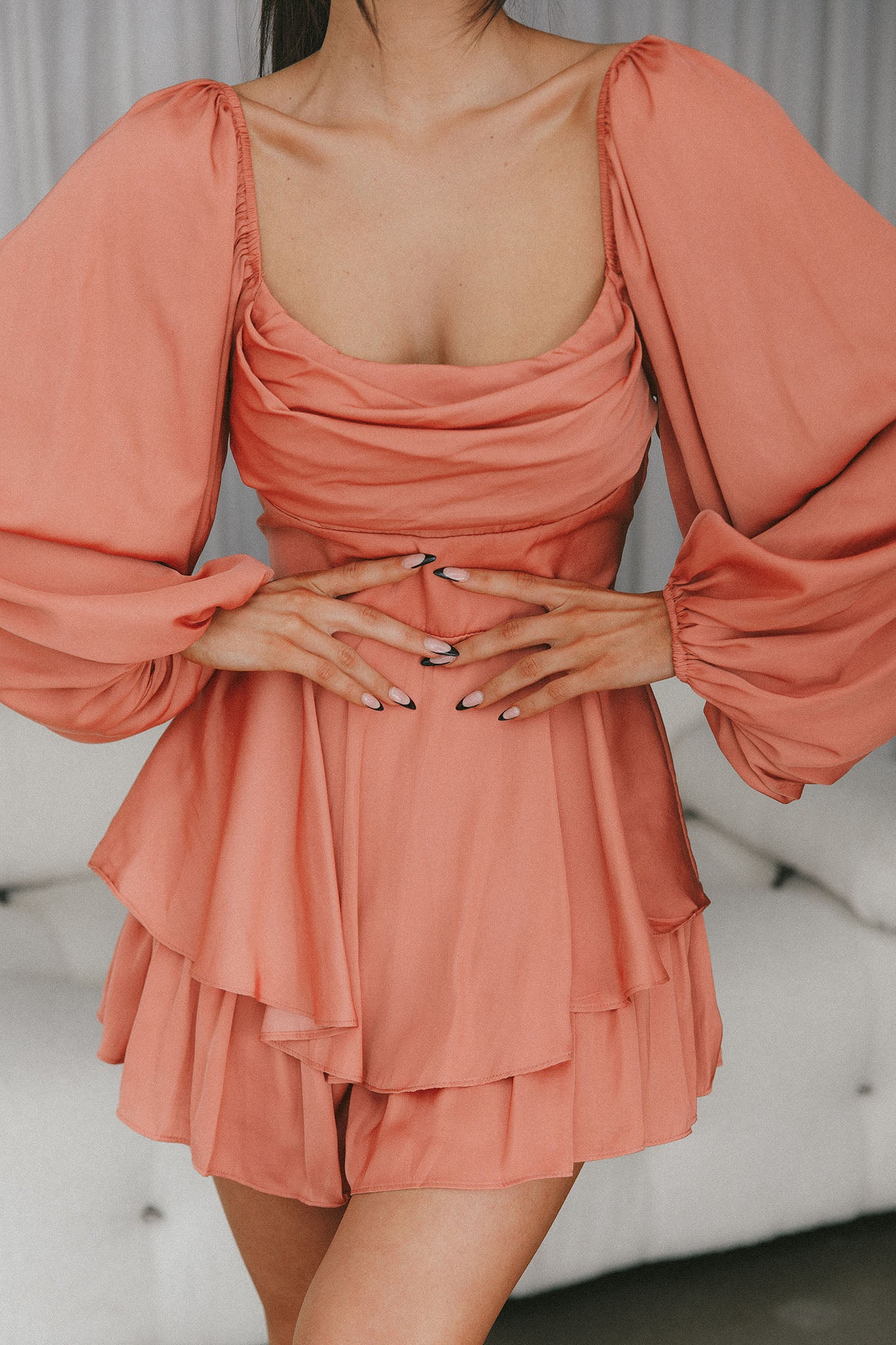 Well Versed Long Sleeve Flounce Romper Rose by Selfie Leslie