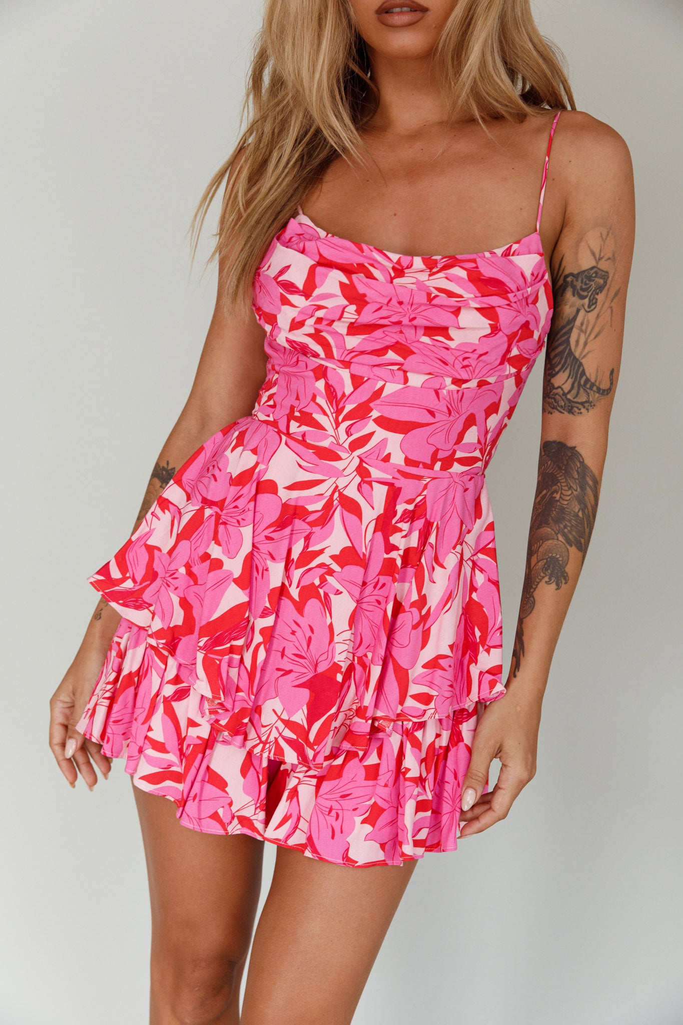 Well Versed Cowl Neckline Flounce Romper Lily Pink by Selfie Leslie Australia