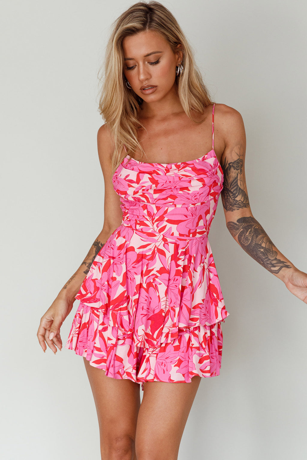 Well Versed Cowl Neckline Flounce Romper Lily Pink by Selfie Leslie Australia
