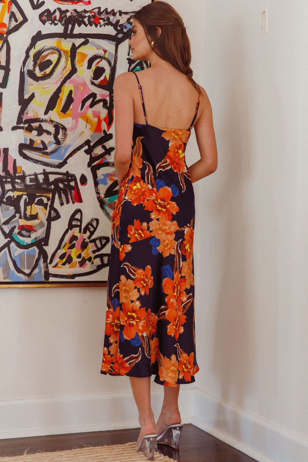 Well Versed Pleated Bust Front Split Dress Flower Orange by Selfie Leslie Australia