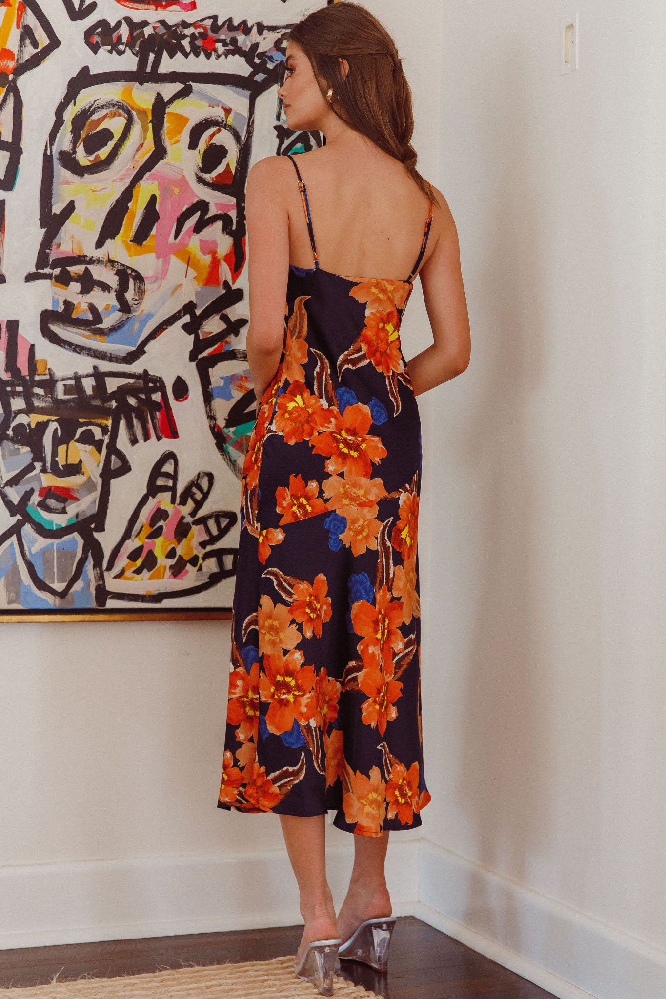 Well Versed Pleated Bust Front Split Dress Flower Orange by Selfie Leslie Australia