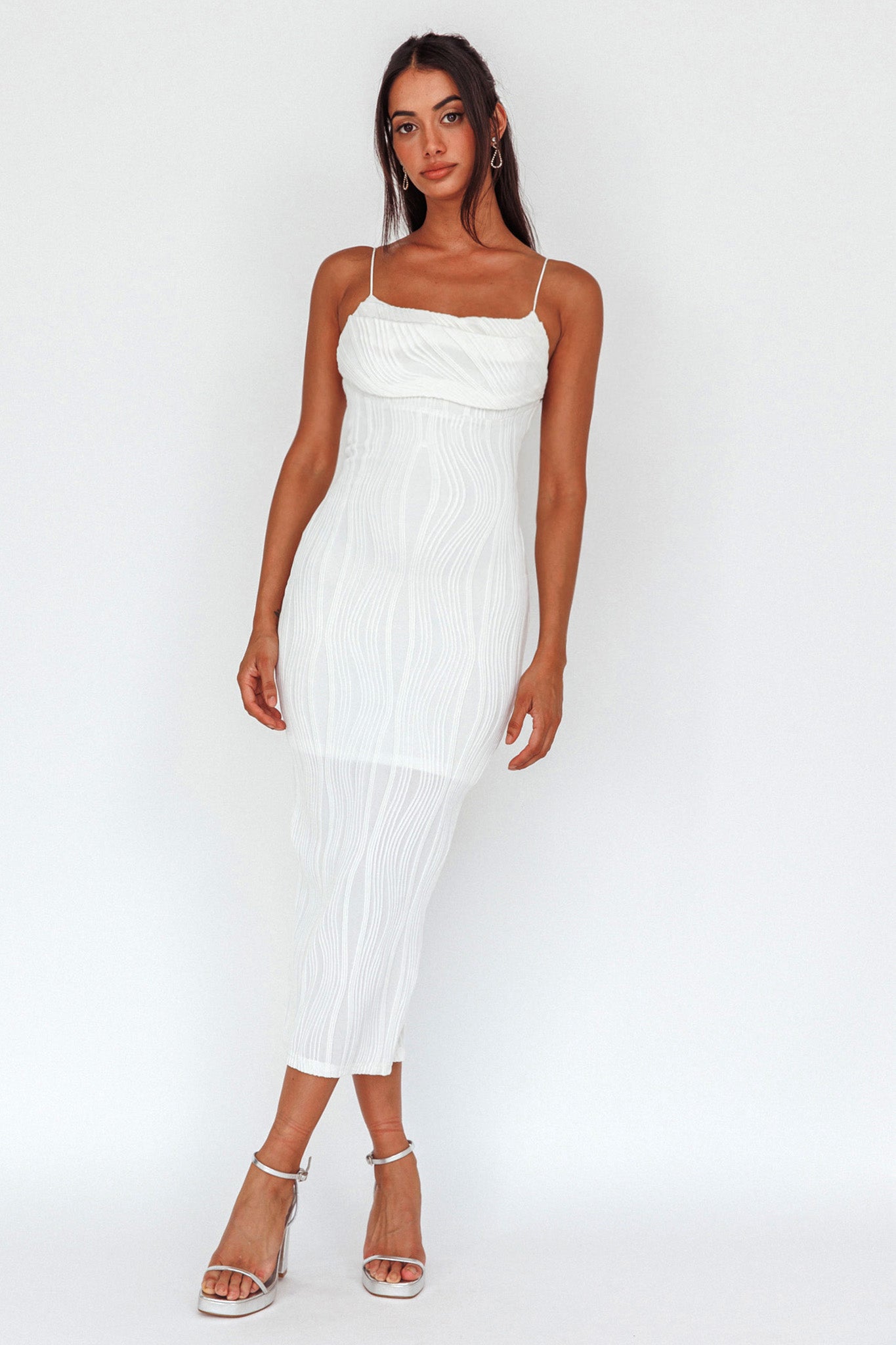 Well Versed Pleated Bust Textured Maxi Dress Off White by Selfie Leslie Australia