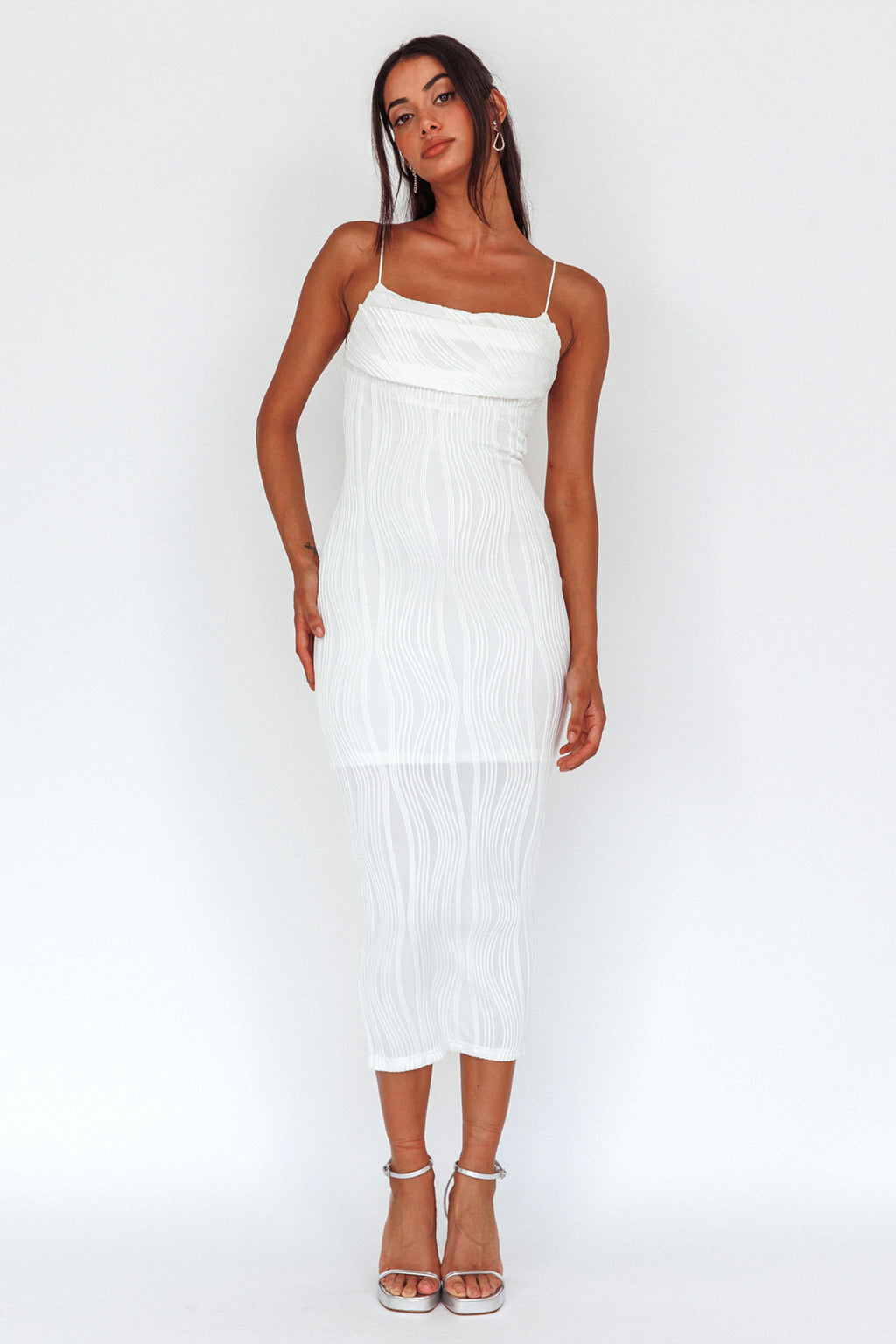 Well Versed Pleated Bust Textured Maxi Dress Off White by Selfie Leslie Australia