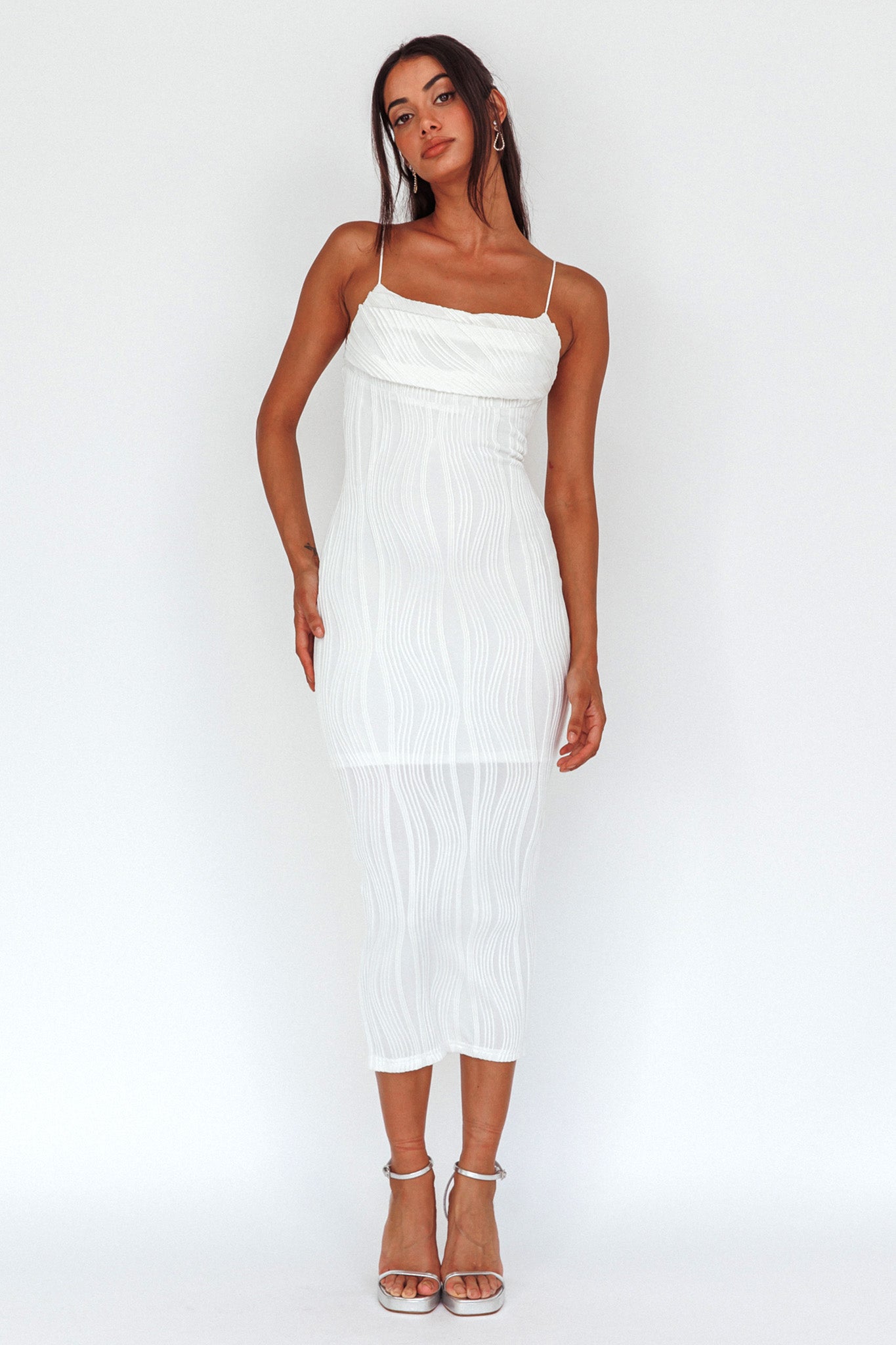 Well Versed Pleated Bust Textured Maxi Dress Off White by Selfie Leslie Australia