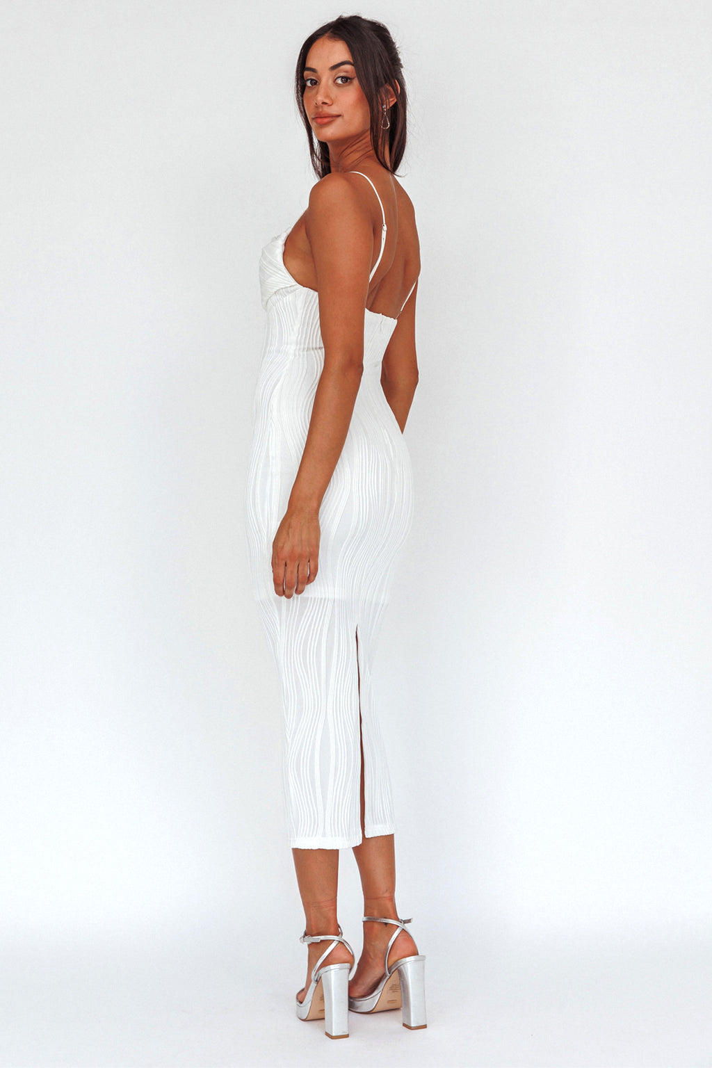 Well Versed Pleated Bust Textured Maxi Dress Off White by Selfie Leslie Australia