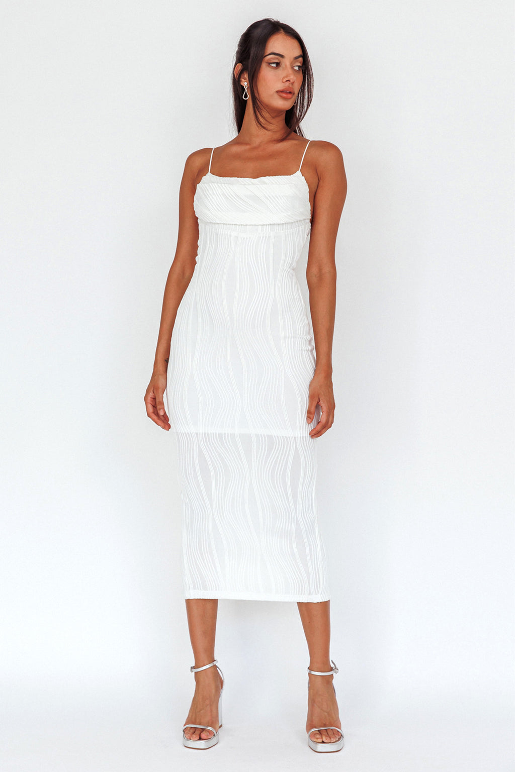 Well Versed Pleated Bust Textured Maxi Dress Off White by Selfie Leslie Australia