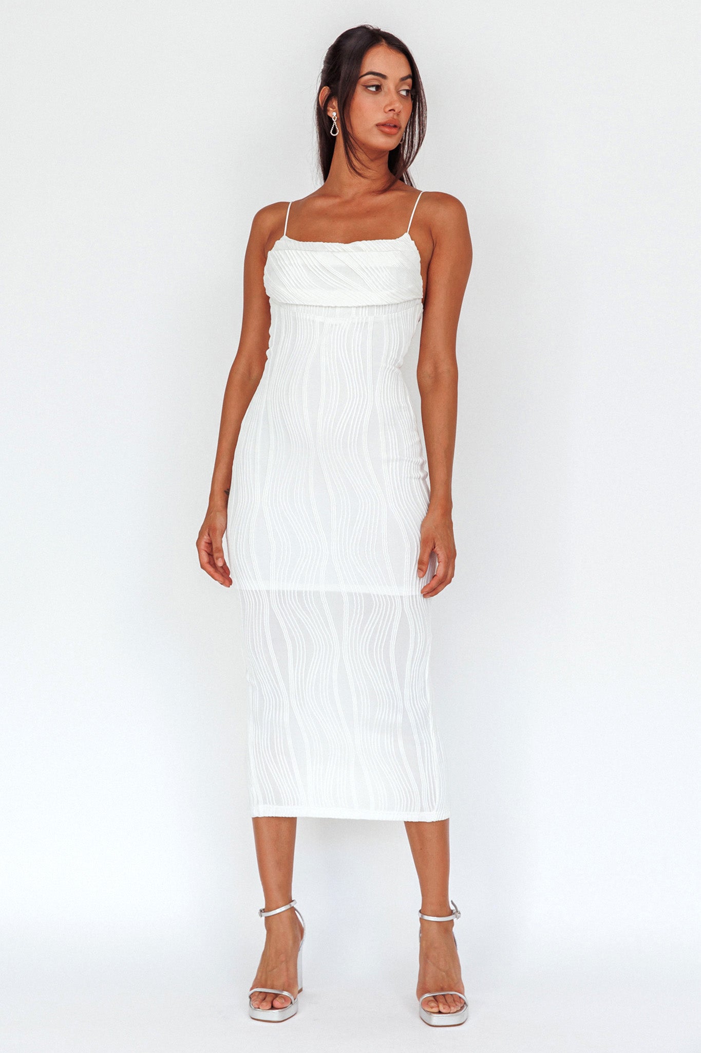 Well Versed Pleated Bust Textured Maxi Dress Off White by Selfie Leslie Australia